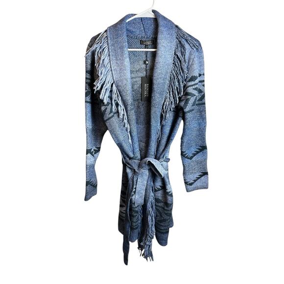 Badgley Mischka Sweaters - NWT Badgley Mischka Aztec Blue Jacquard Knit Shawl W Belt Western Size Medium